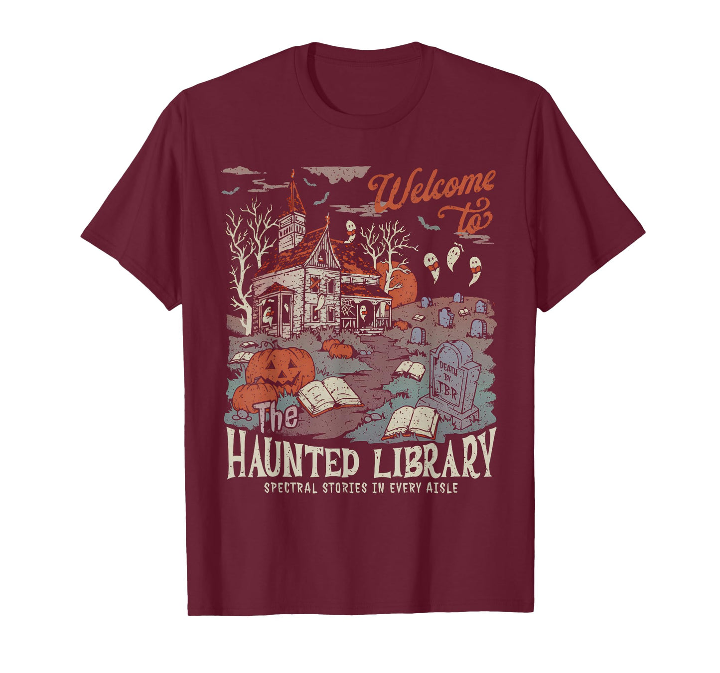 Retro Salem Welcome To The Haunted Library Bookish Halloween T-Shirt