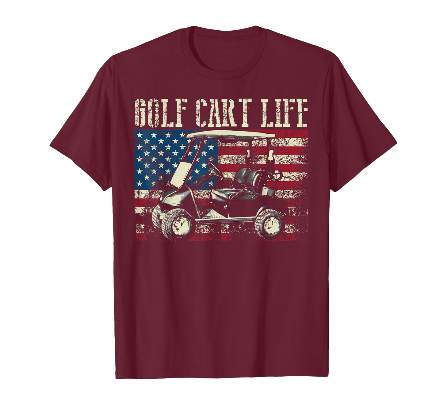 Cool Golf Cart Vintage US Flag Funny Golfing Gift Men Women T-Shirt