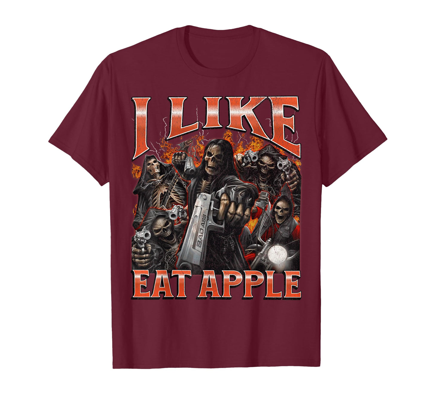 I Like Eat Apple Funny Hard Skeleton Meme Bootleg Graphic T-Shirt
