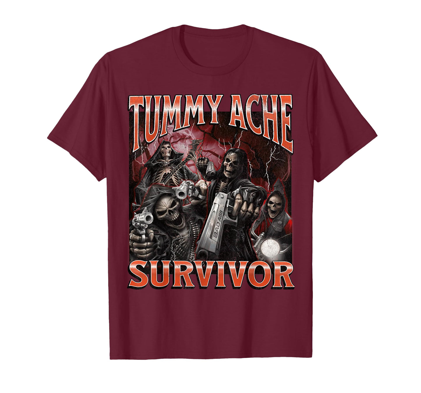 Tummy Ache Survivor Funny Hard Skeleton Meme Bootleg T-Shirt