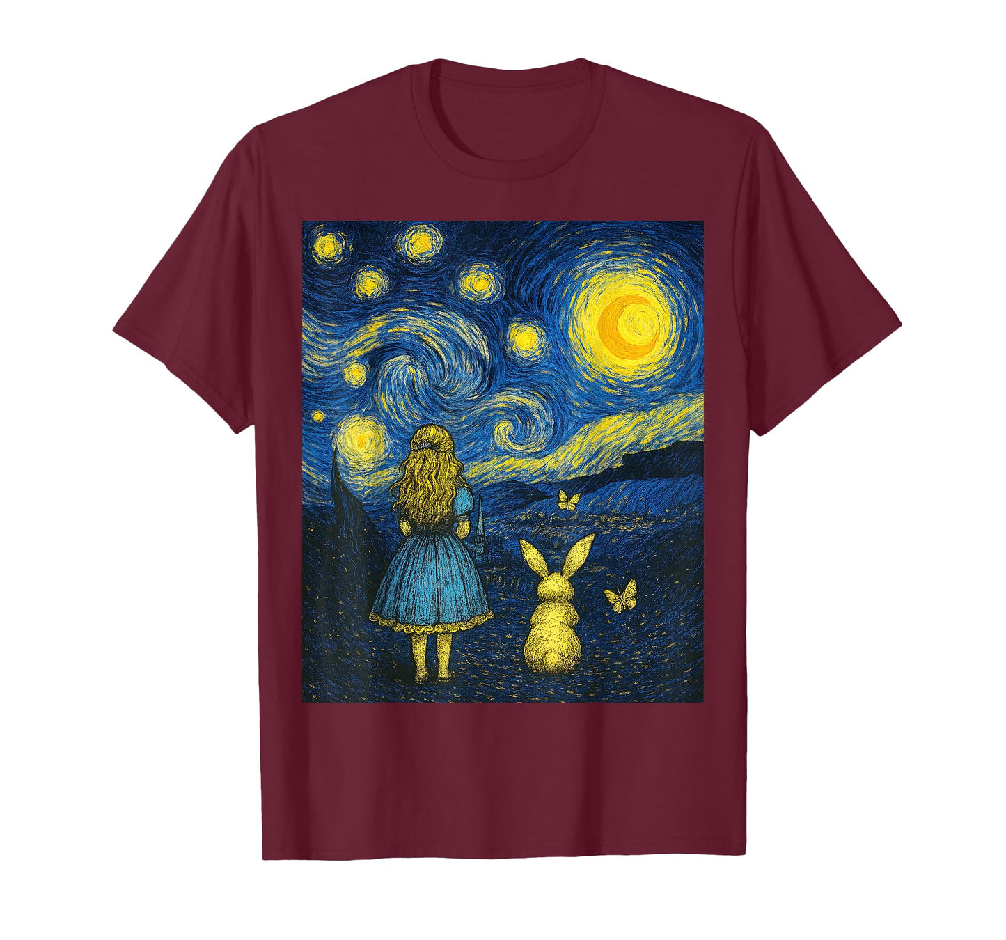 Alice in Wonderland Meets Starry Night Van Gogh Art Mashup T-Shirt