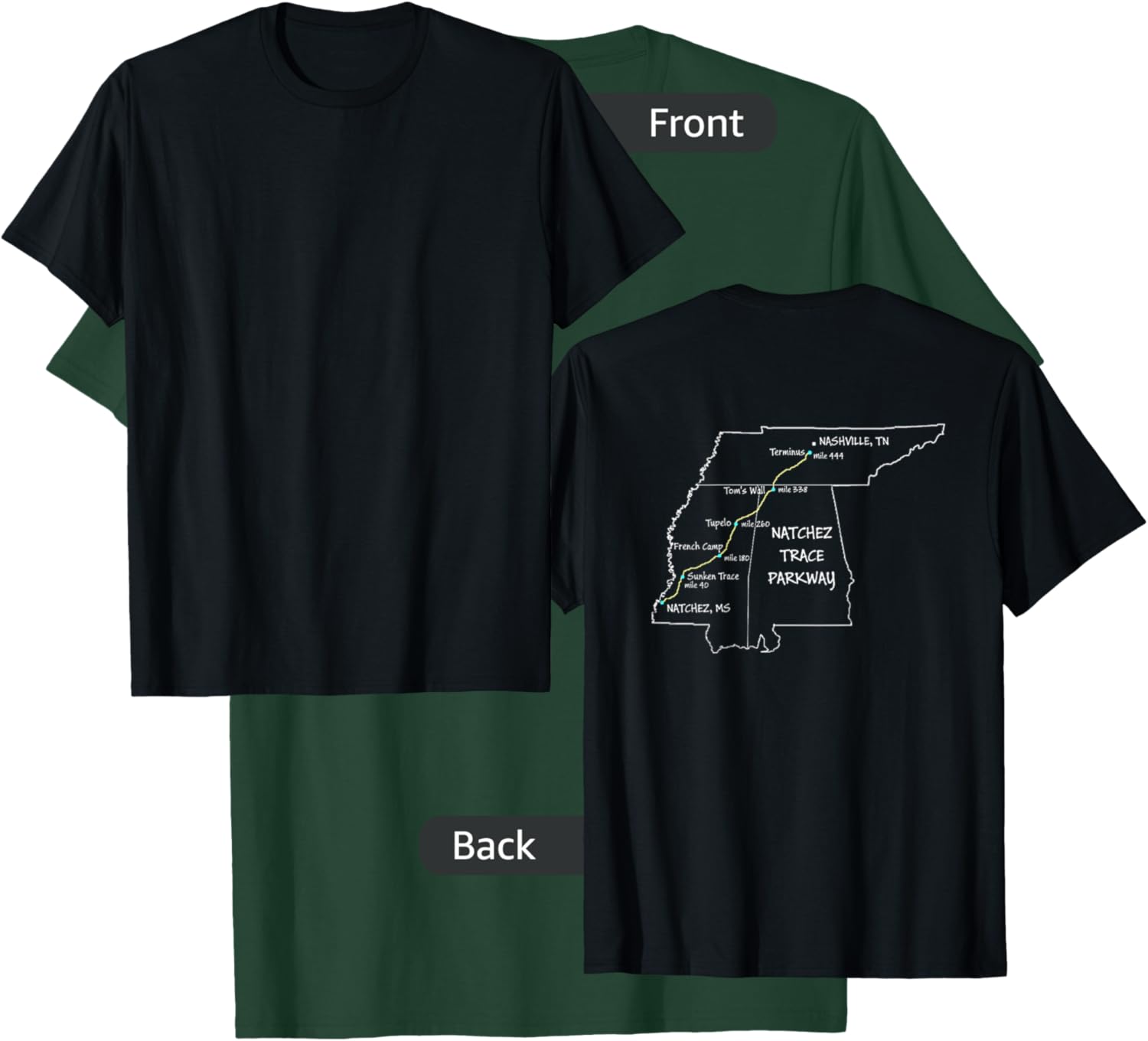 Route Map of the Natchez Trace Parkway National Scenic Trail T-Shirt - T-Shirt | Forest