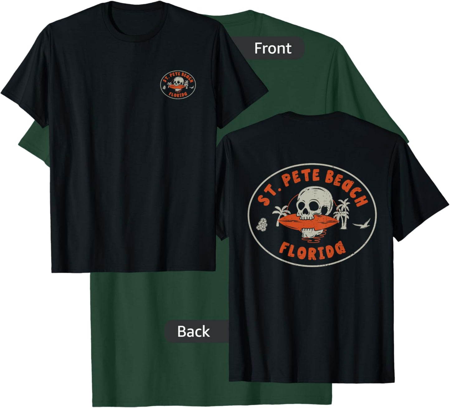 St. Pete Beach Florida FL Retro Surfer Beach Front & Back T-Shirt - T-Shirt | Forest
