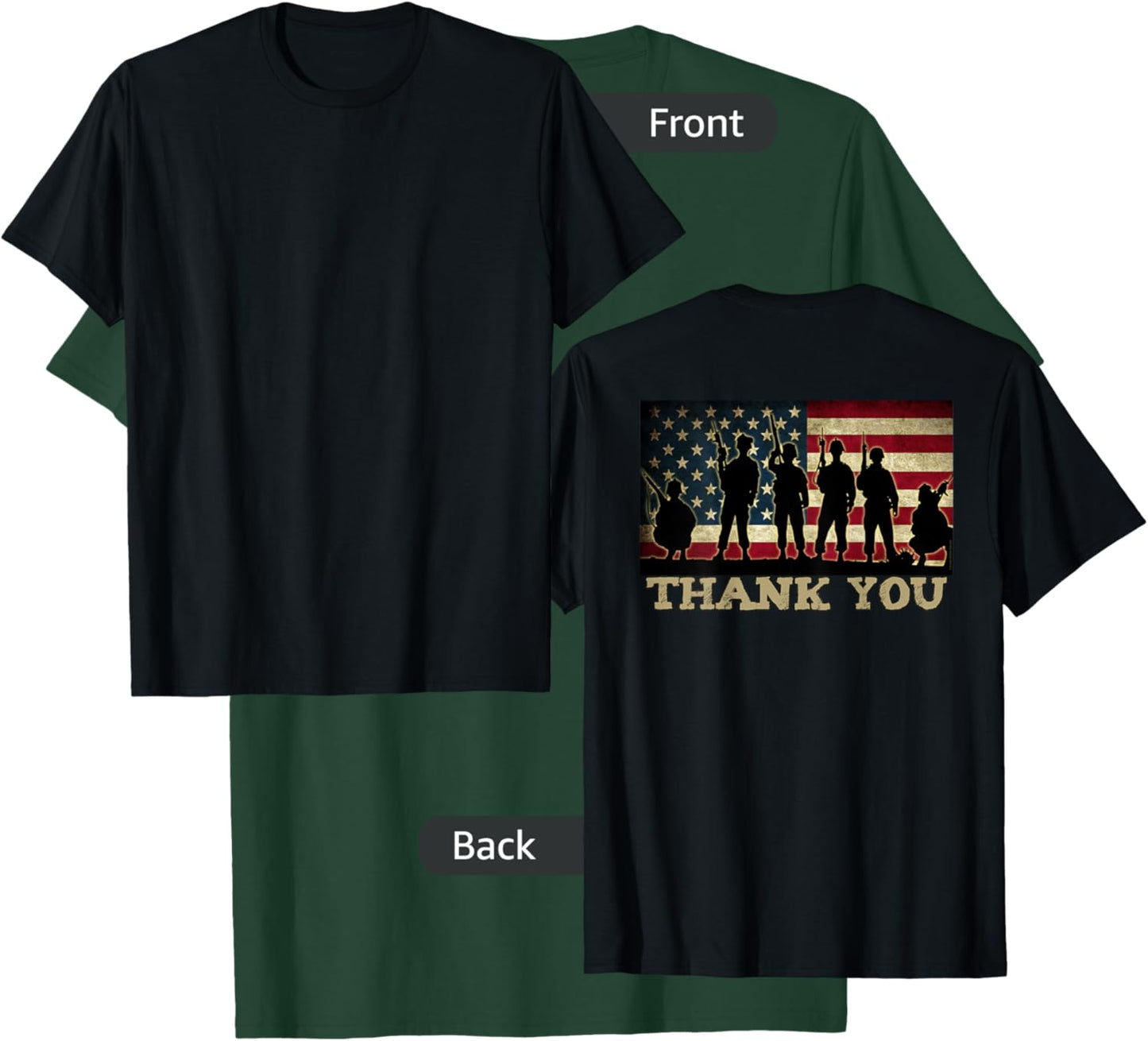 ON BACK THANK YOU Soldiers Veterans American Flag Military Kids Men T-Shirt - T-Shirt | Forest