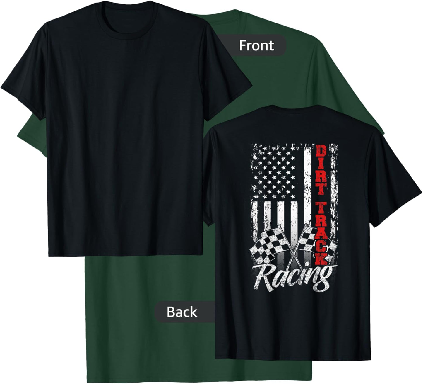 American Flag Dirt Track Racing Car Bike Driver - Back Print Girls Kids Men T-Shirt - T-Shirt | Forest