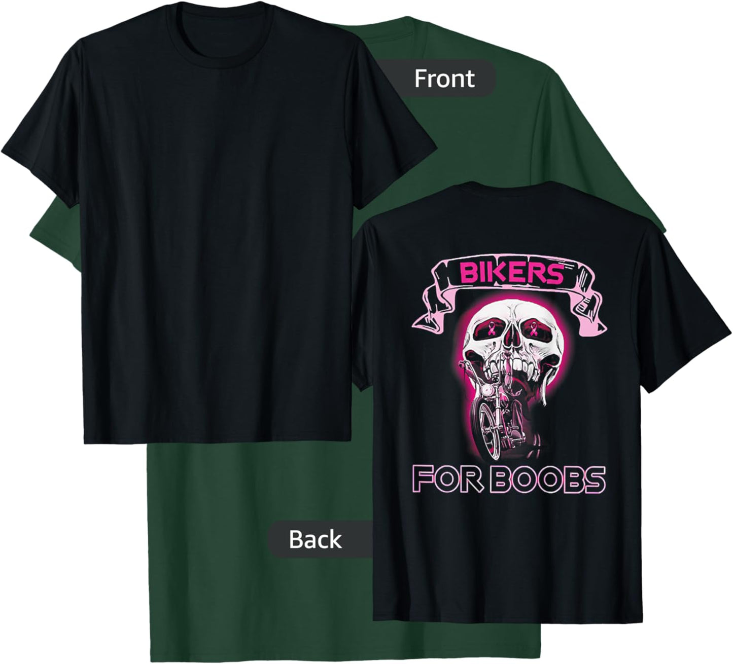 Bikers For B.o.o.b.s Breast Cancer Awareness Skull (on back) T-Shirt - T-Shirt | Forest