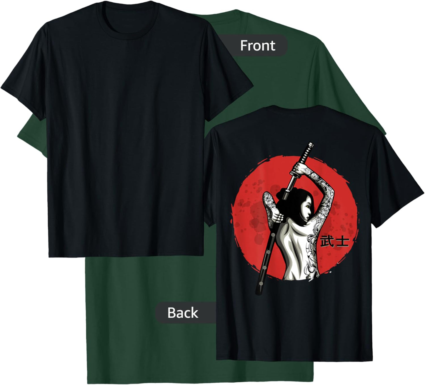 Japanese Warrior - Sexy Samurai - Female Samurai (on back) T-Shirt - T-Shirt | Forest
