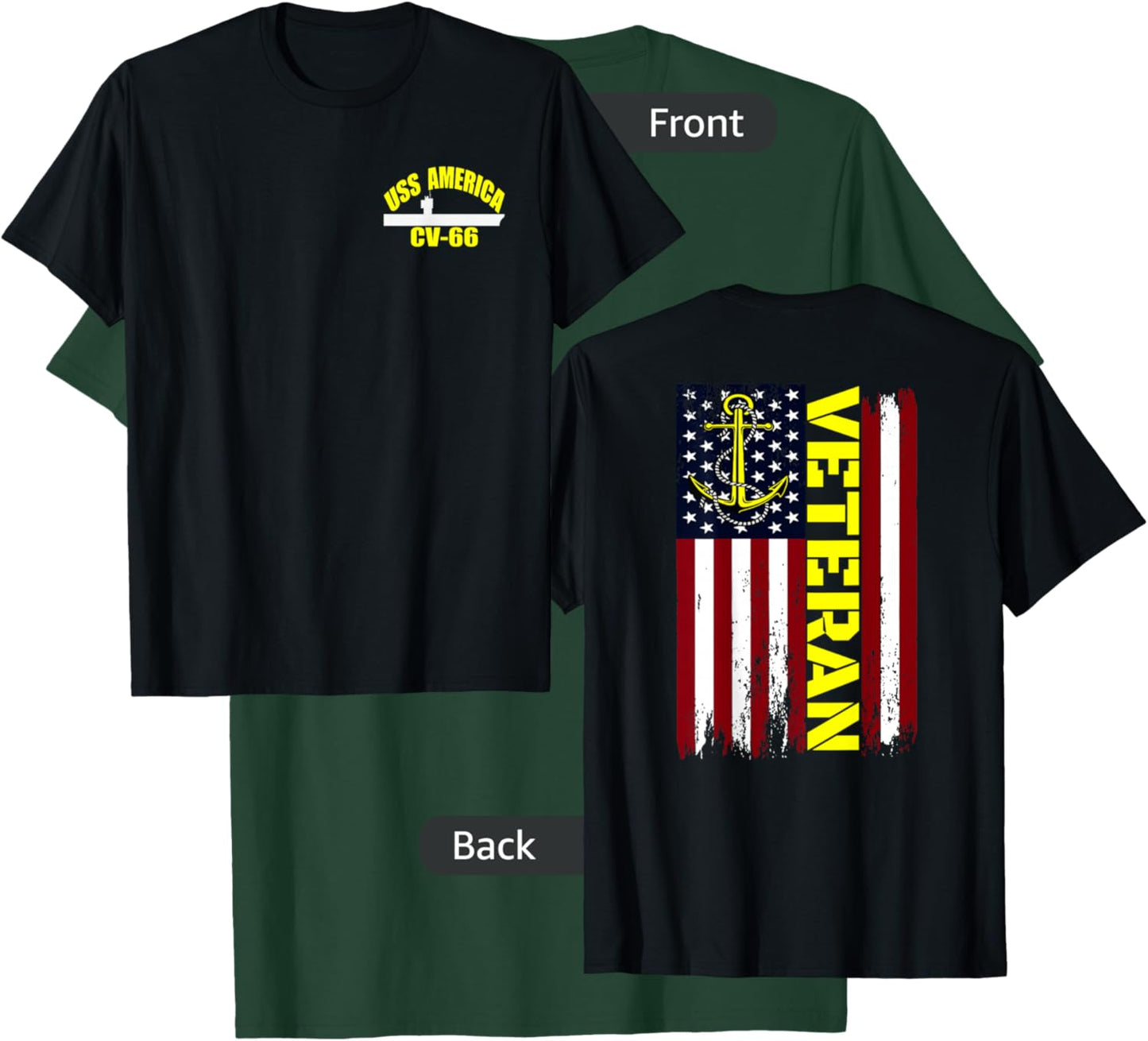USS America CV-66 Aircraft Carrier Veteran Day Front&Back T-Shirt - T-Shirt | Forest