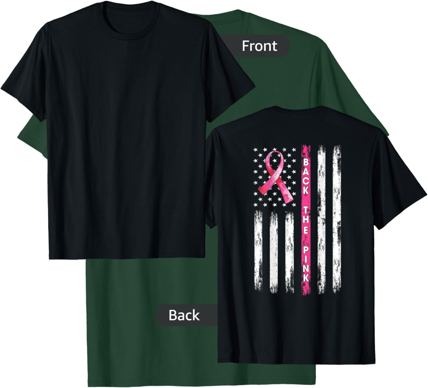 Back The Pink Ribbon American Flag Breast Cancer Awareness Small T-Shirt - T-Shirt | Forest