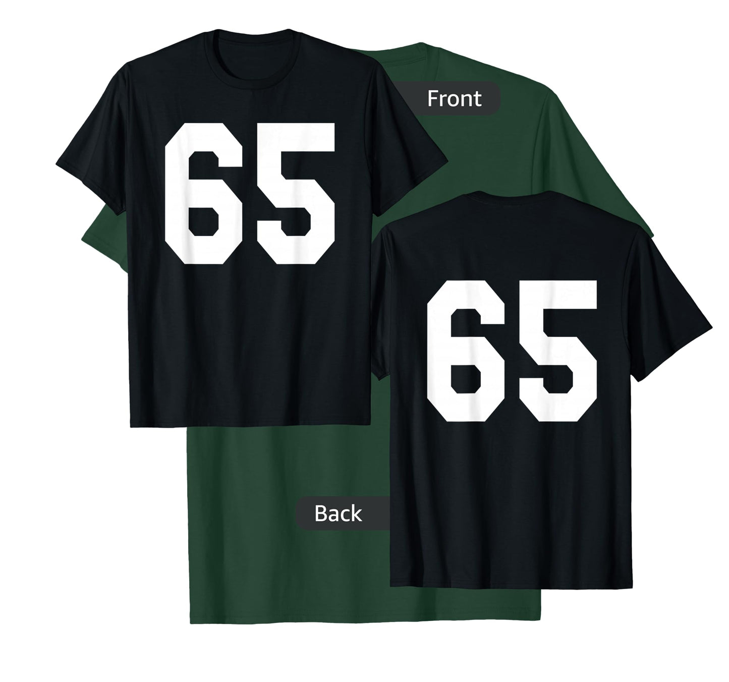 Number 65 Sports Jersey Front and Back Team Player T-Shirt