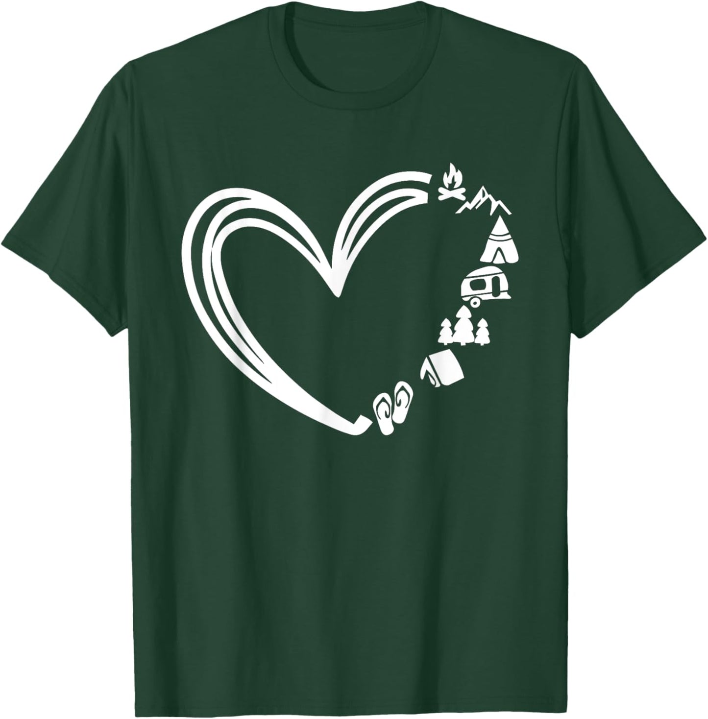 Cute Hiking Adventure Lover Gifts -Adults, Kids Black Heart Collarless Modern Lace Small Camping T-Shirt - T-Shirt | Forest