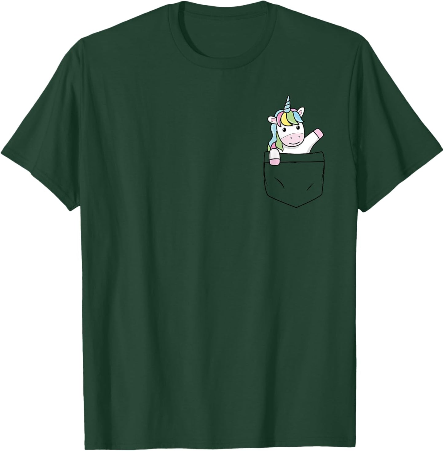 Unicorn Cute Pocket Graphic T-Shirt - T-Shirt | Forest