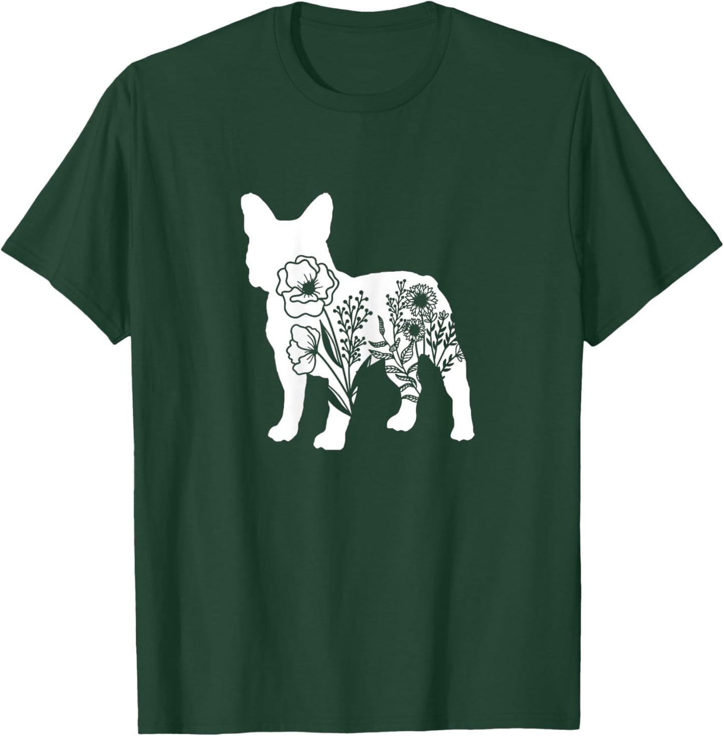 Floral French Bulldog Dog Mom Flowers for Human Cute T-Shirt - T-Shirt | Forest