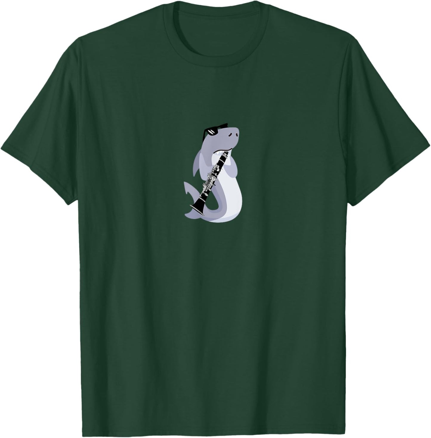 Funny Shark Wearing Sunglasses Playing Clarinet T-Shirt - T-Shirt | Forest