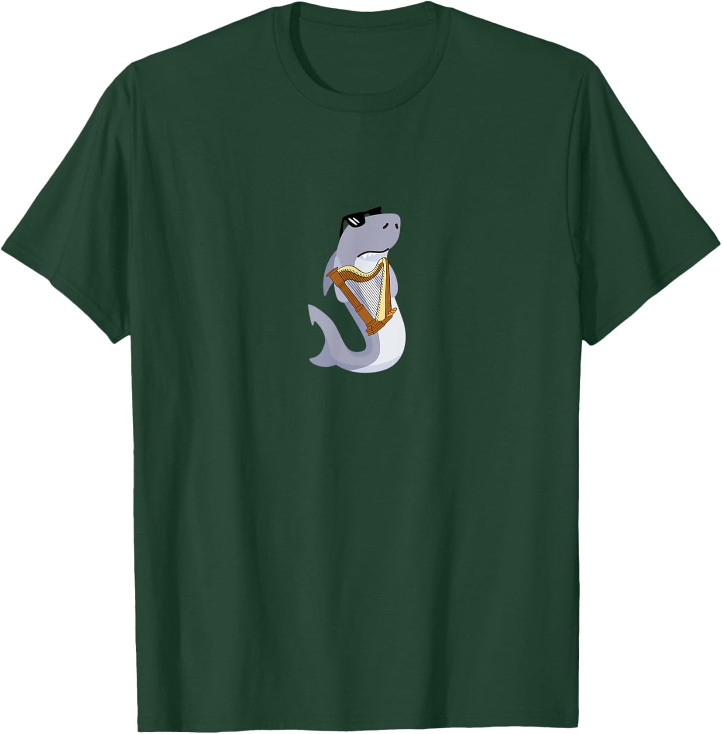 Funny Shark Wearing Sunglasses Playing Harp T-Shirt - T-Shirt | Forest