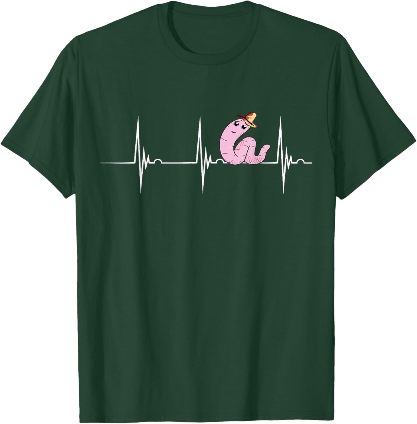 Worm Farmer Red Wiggler Worm Heartbeat EKG Pulse Gardening T-Shirt - T-Shirt | Forest