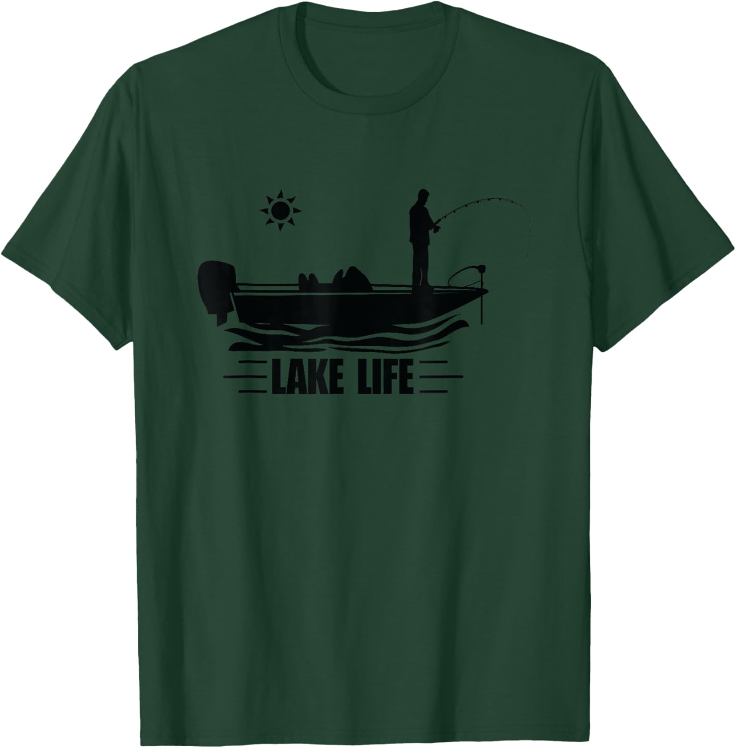 Lake Life Bass Fishing Bass Boat Boating Camping Campfire T-Shirt - T-Shirt | Forest