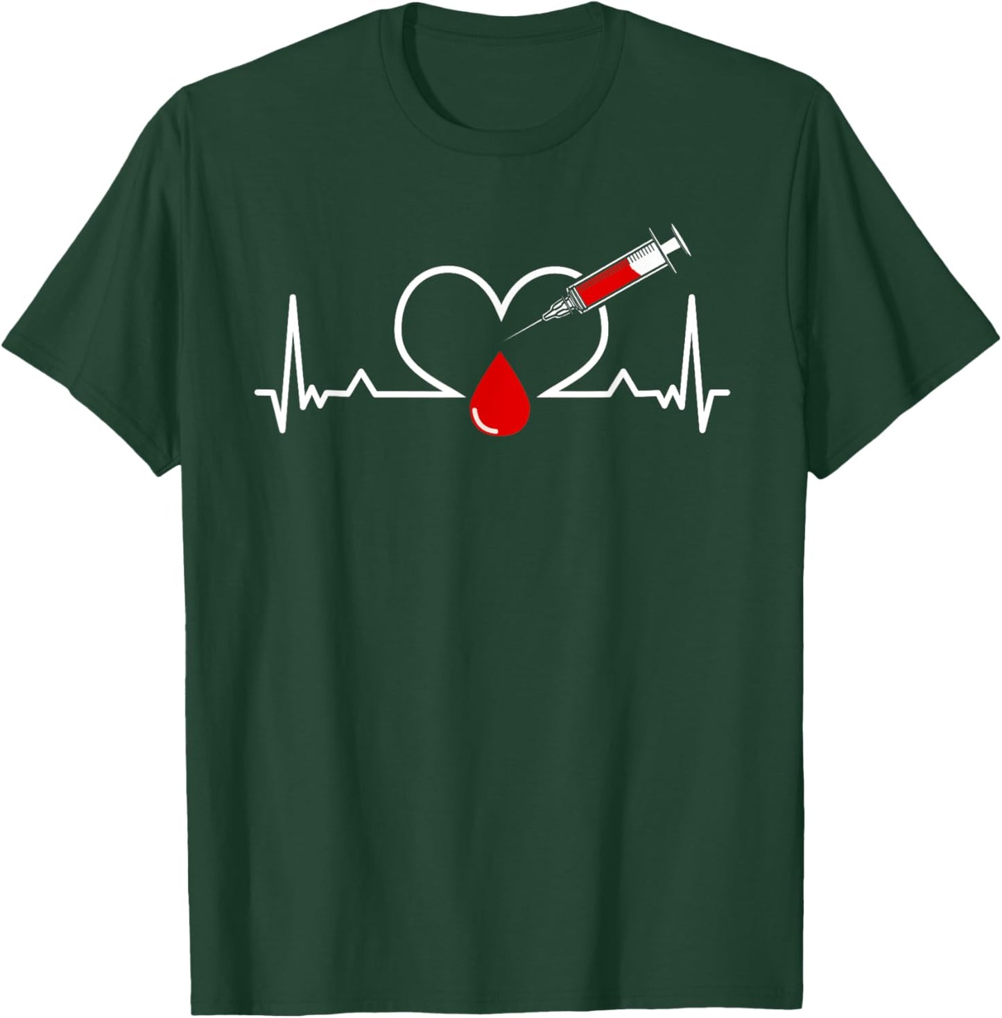 Phlebotomist Heartbeat Phlebotomy Syringe Needle Blood T-Shirt - T-Shirt | Forest