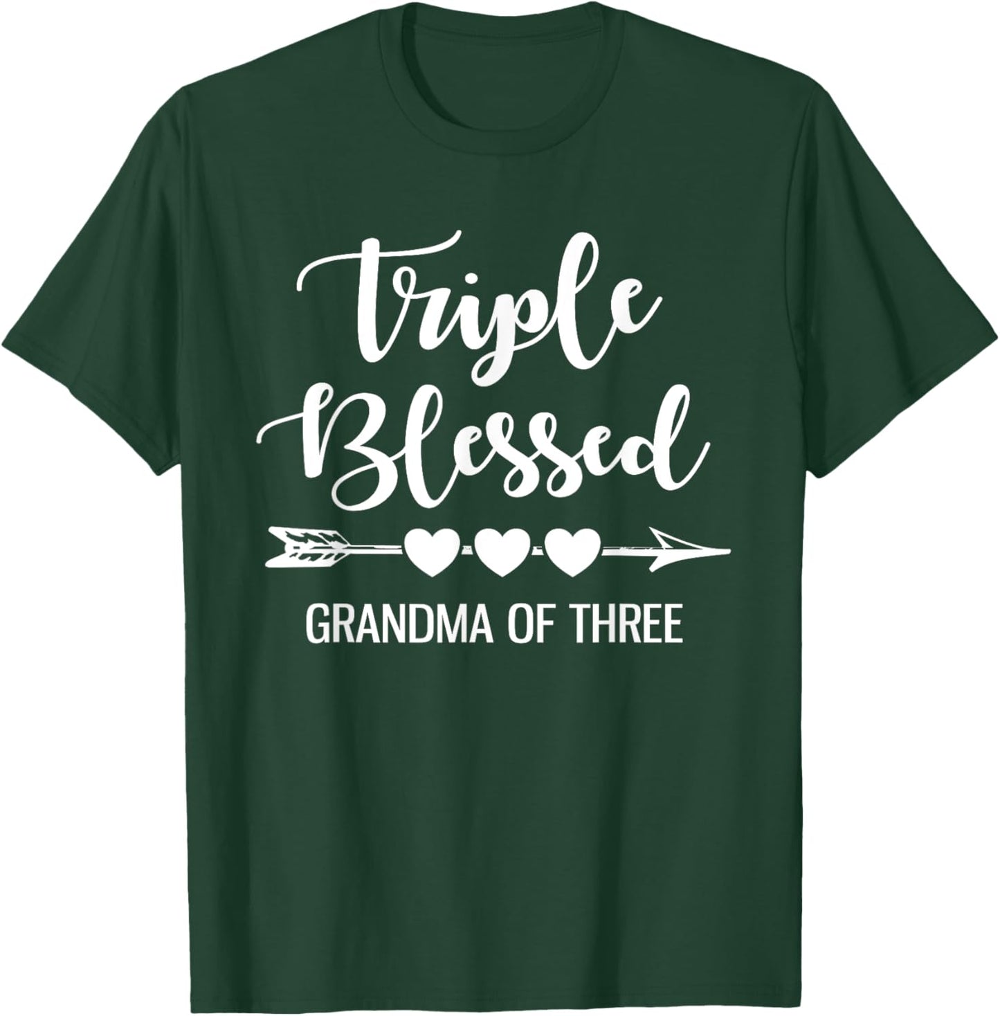 Triple Blessed Grandma Of Three Grandkids Grandmother T-Shirt - T-Shirt | Forest