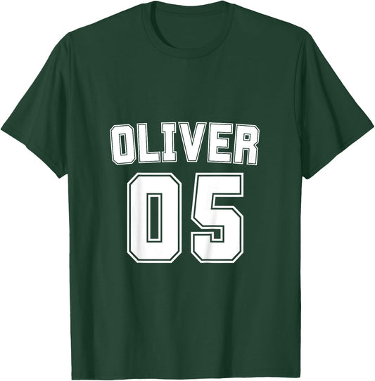 Kids Oliver 5 Year Old Boys Age Kids Fun Retro Vintage Football T-Shirt - T-Shirt | Forest