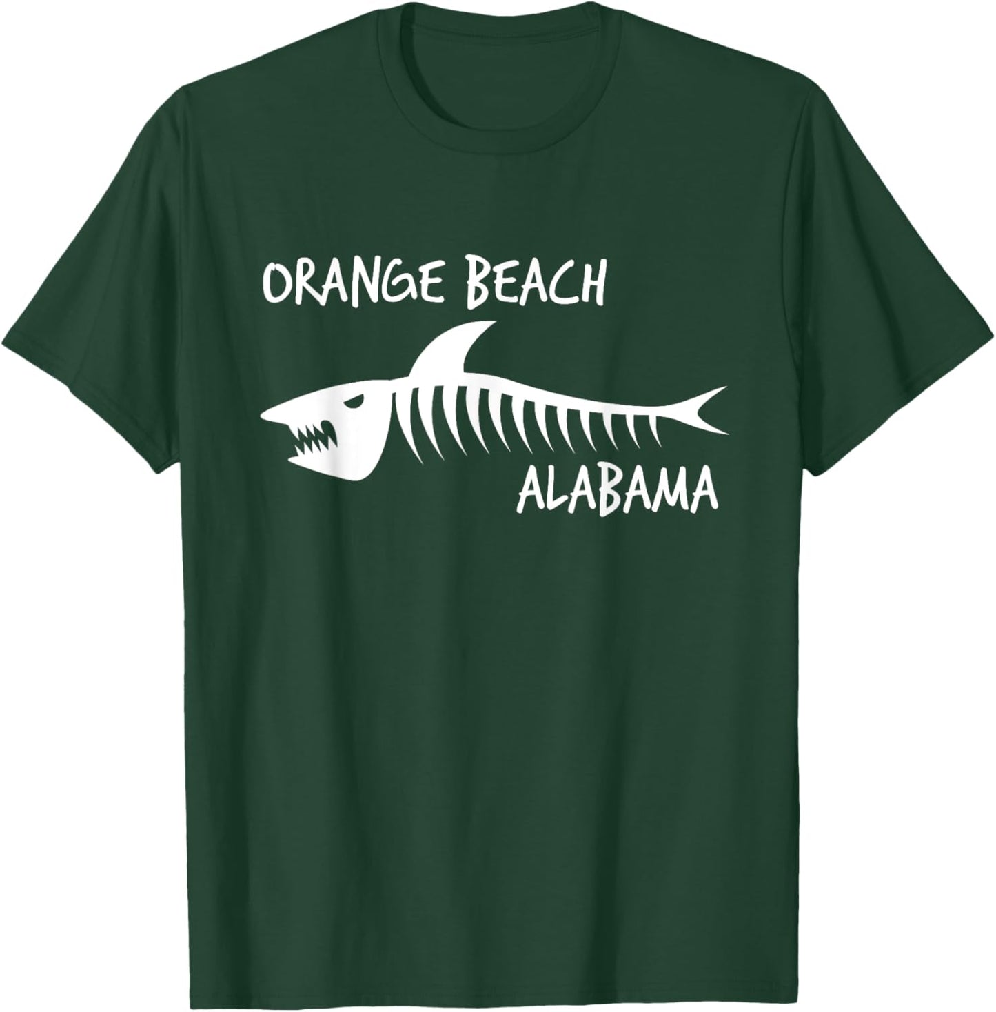 Orange Beach Alabama Shark Skeleton White Print Women Kids T-Shirt - T-Shirt | Forest