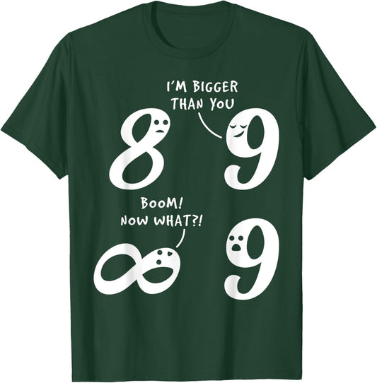 9 Is Bigger Than 8 But Not Infinity Funny Math Lover Joke T-Shirt - T-Shirt | Forest