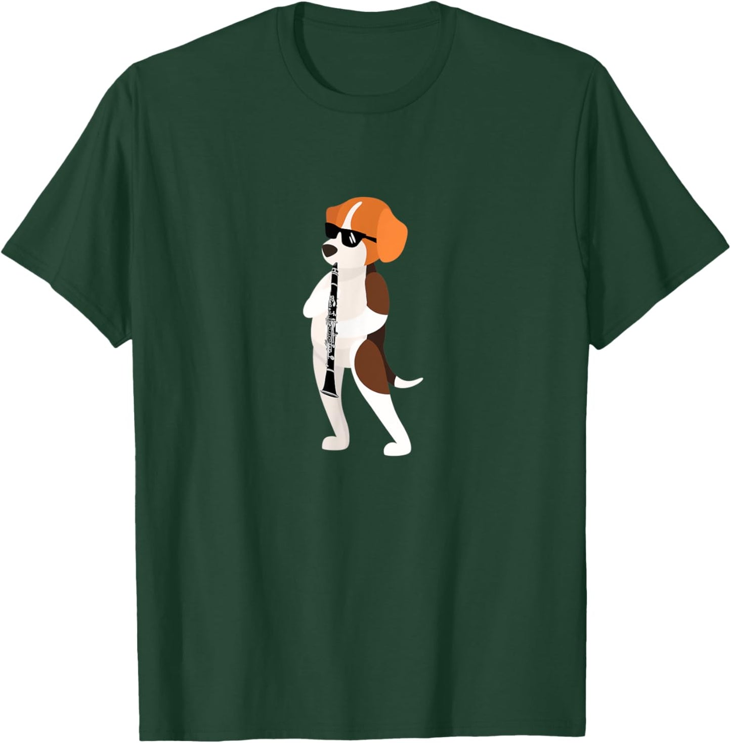 Funny Dog Wearing Sunglasses Playing Clarinet Beagle T-Shirt - T-Shirt | Forest