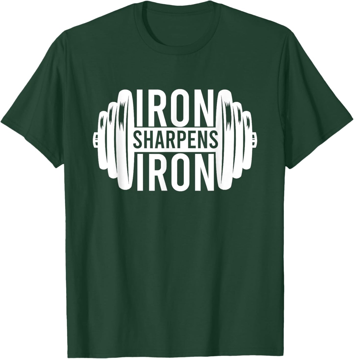Iron Sharpens Iron Christian Weight Lifting Workout Exercise T-Shirt - T-Shirt | Forest