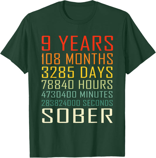 9 Year Sobriety Anniversary Vintage 9 Years Sober T-Shirt - T-Shirt | Forest