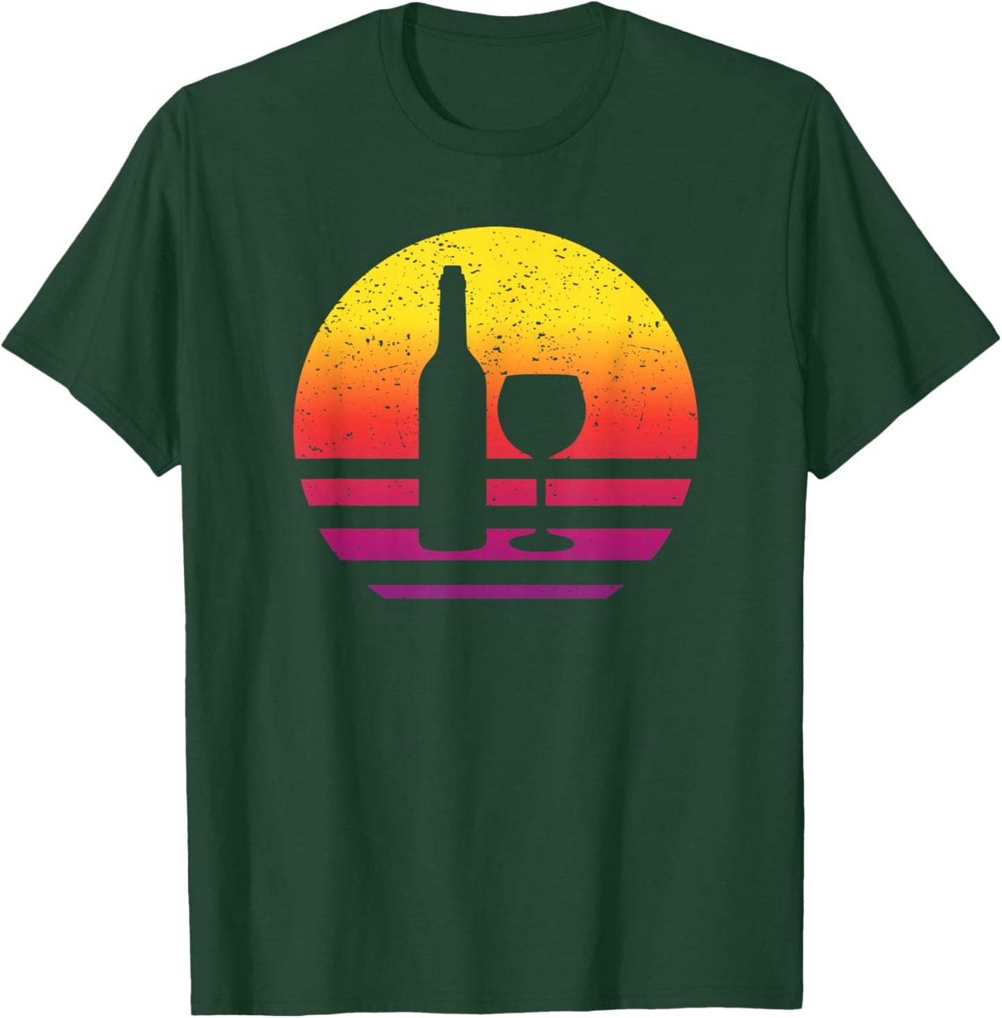 Wine Bottle Glass Line Art Retro Style Vintage T-Shirt - T-Shirt | Forest