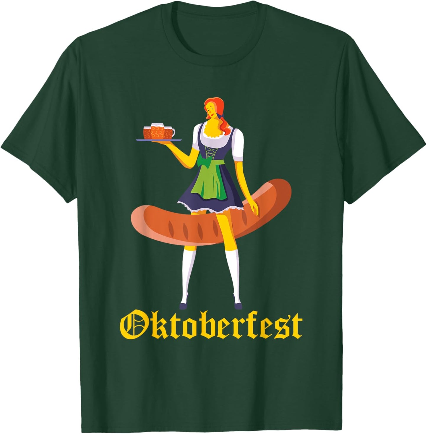 Barmaid Oktoberfest Funny German Woman Dirndl Bratwurst T-Shirt - T-Shirt | Forest