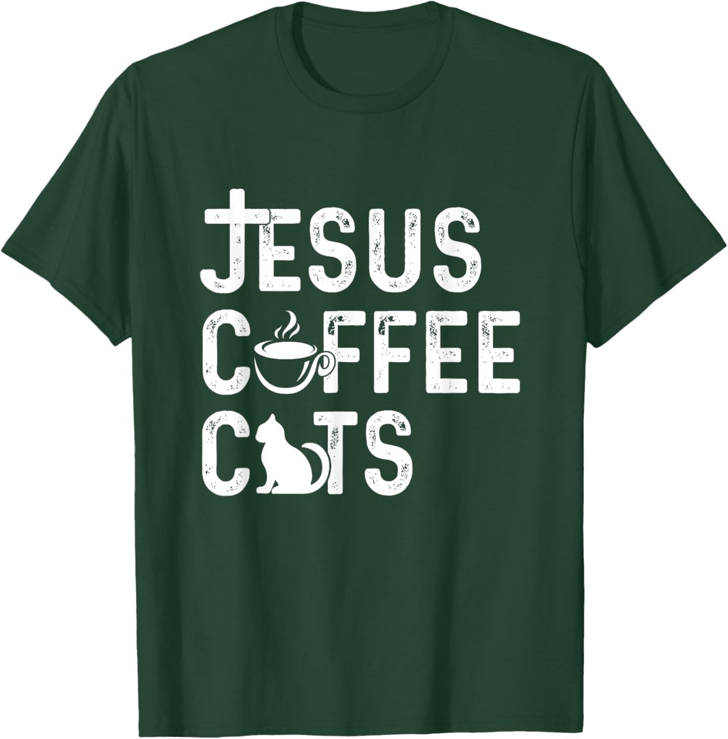 Christian Jesus, Coffee, Cats - Religous Cat Caffeine Lover Men Women Girls Kids T-Shirt - T-Shirt | Forest