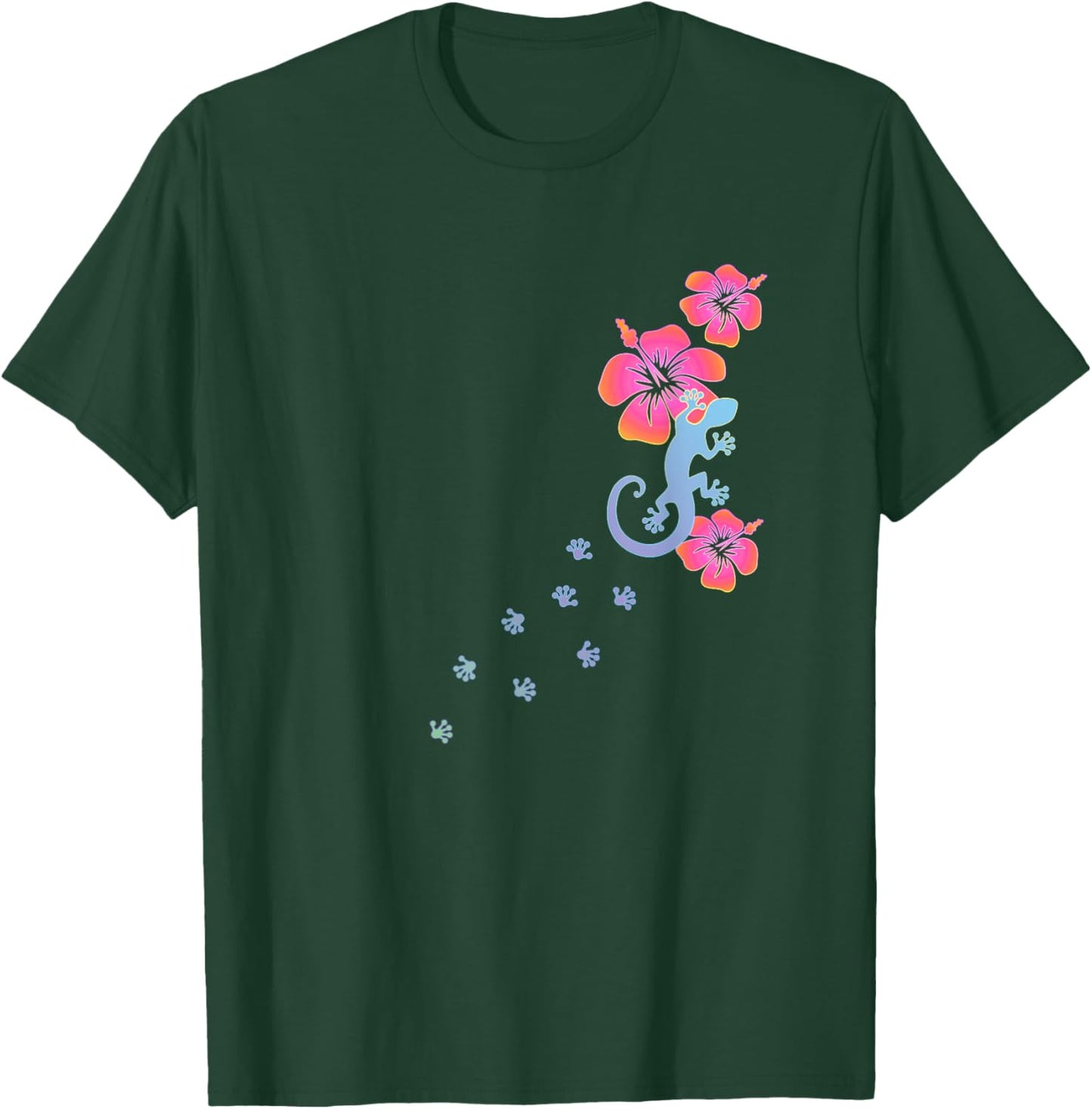 Gecko Lucky Charm Lizard Salamander Aloha Hawaii Colourful T-Shirt - T-Shirt | Forest