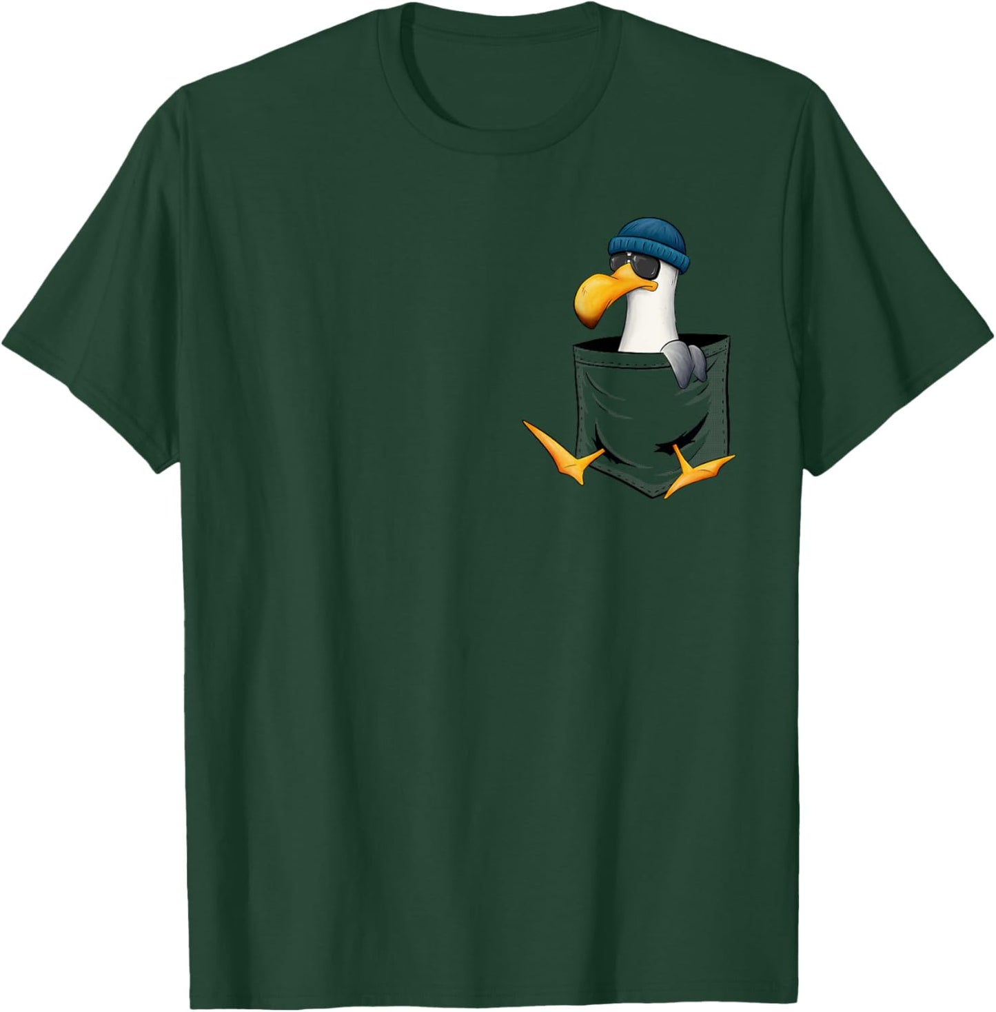 Funky Hipster Seagull With Sunglasses In Pocket T-Shirt - T-Shirt | Forest