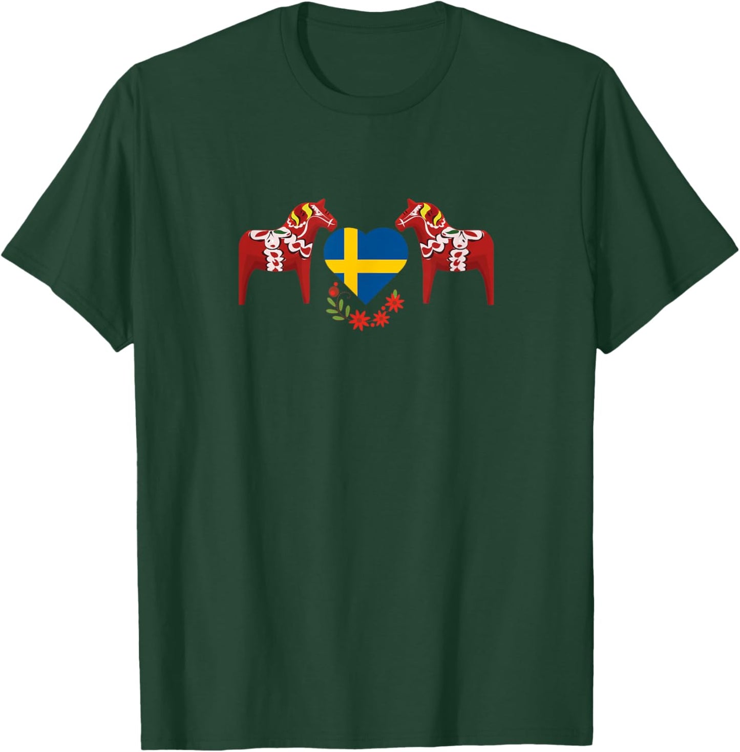 Sweden Flag Heart Swedish dala Horses T-Shirt - T-Shirt | Forest