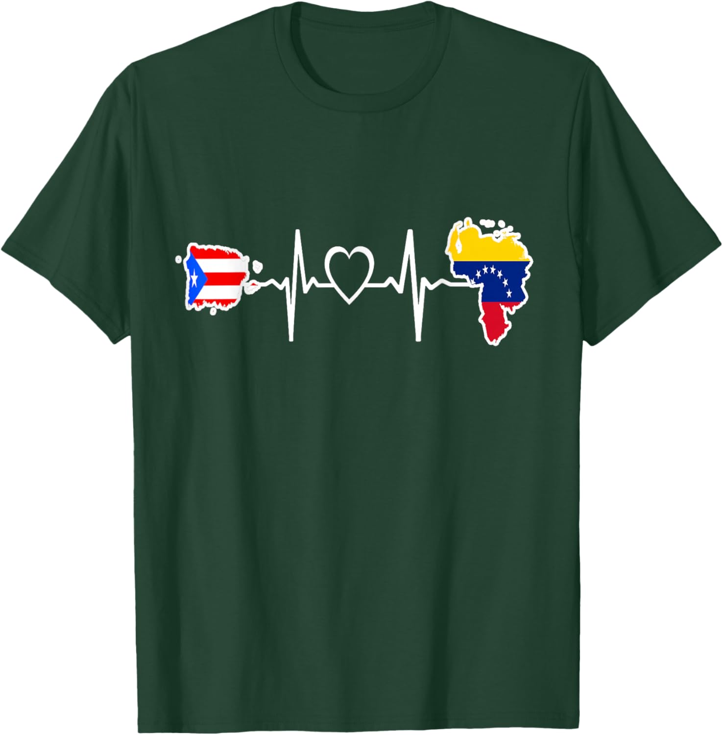 Puerto Rico Venezuela Flag Puerto Rican Venezuelan Heartbeat T-Shirt - T-Shirt | Forest