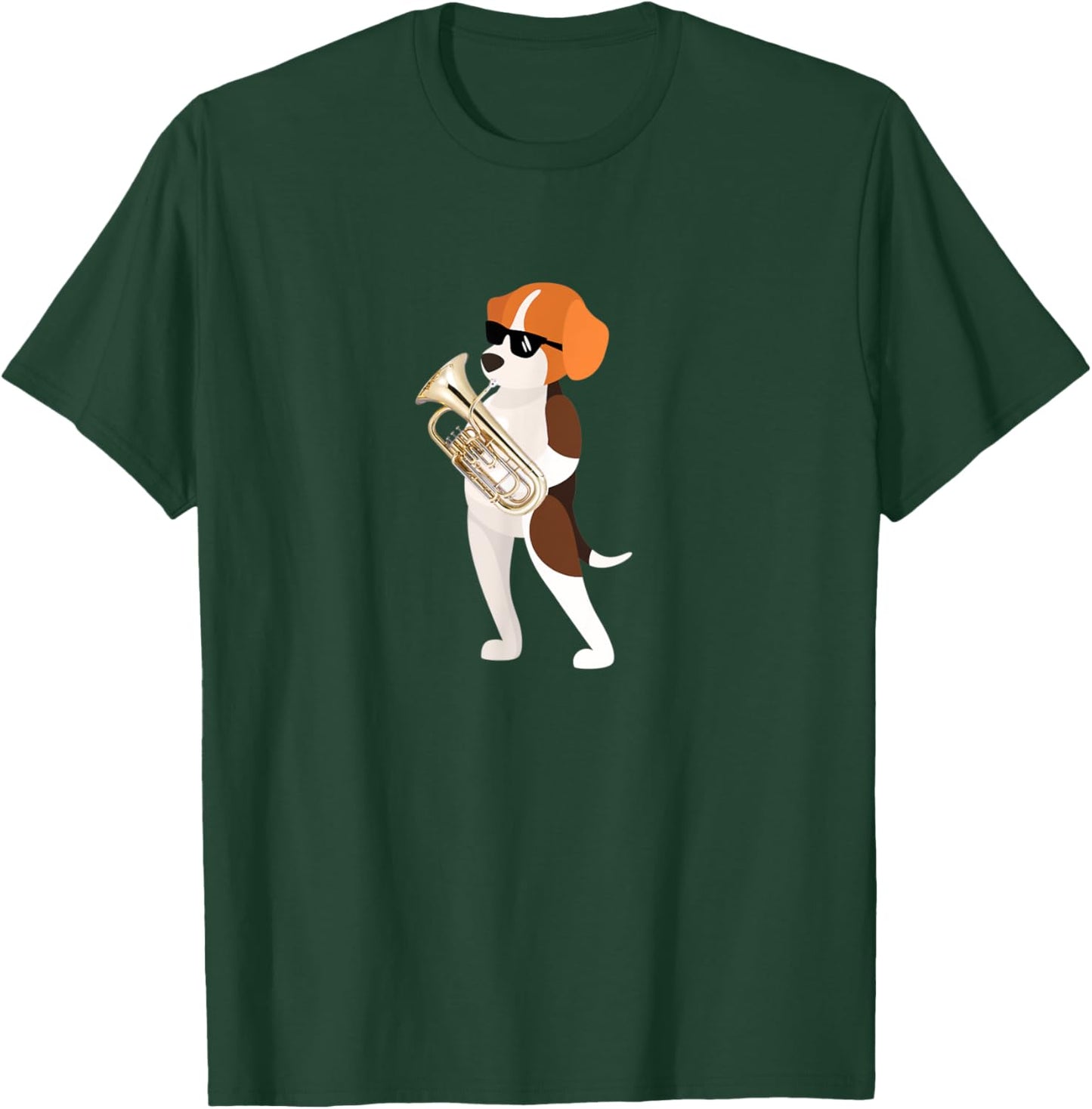 Funny Dog Wearing Sunglasses Playing Euphonium Beagle T-Shirt - T-Shirt | Forest