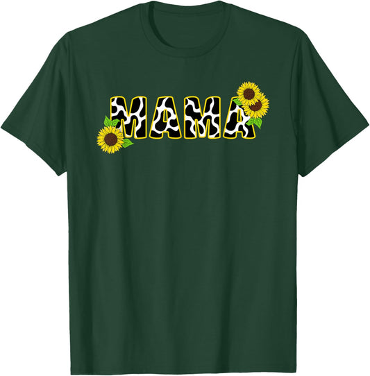 Cute Mama Cow Print Sunflower Mother Flower Mom T-Shirt - T-Shirt | Forest