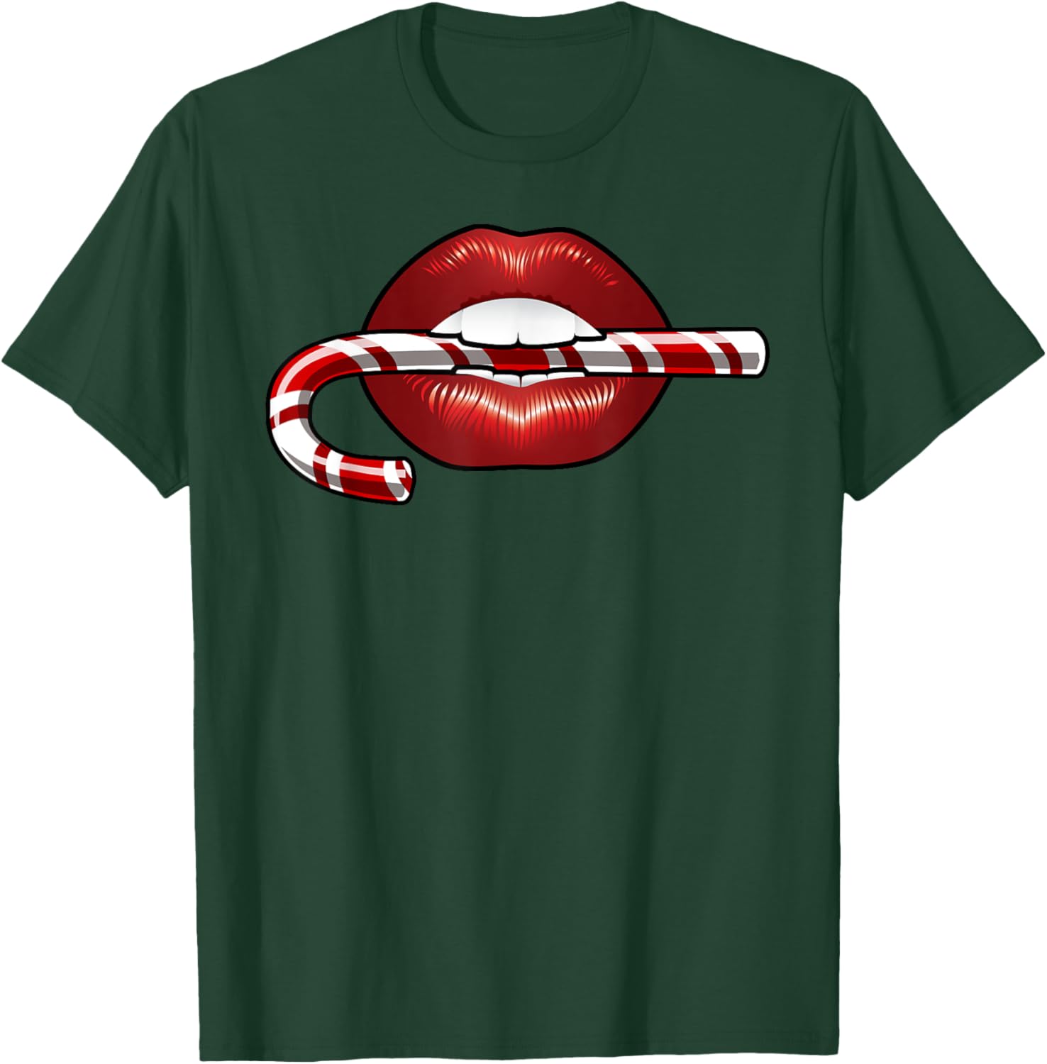 Sexy Candy Cane lips novelty Holiday Candy Cane T-Shirt - T-Shirt | Forest