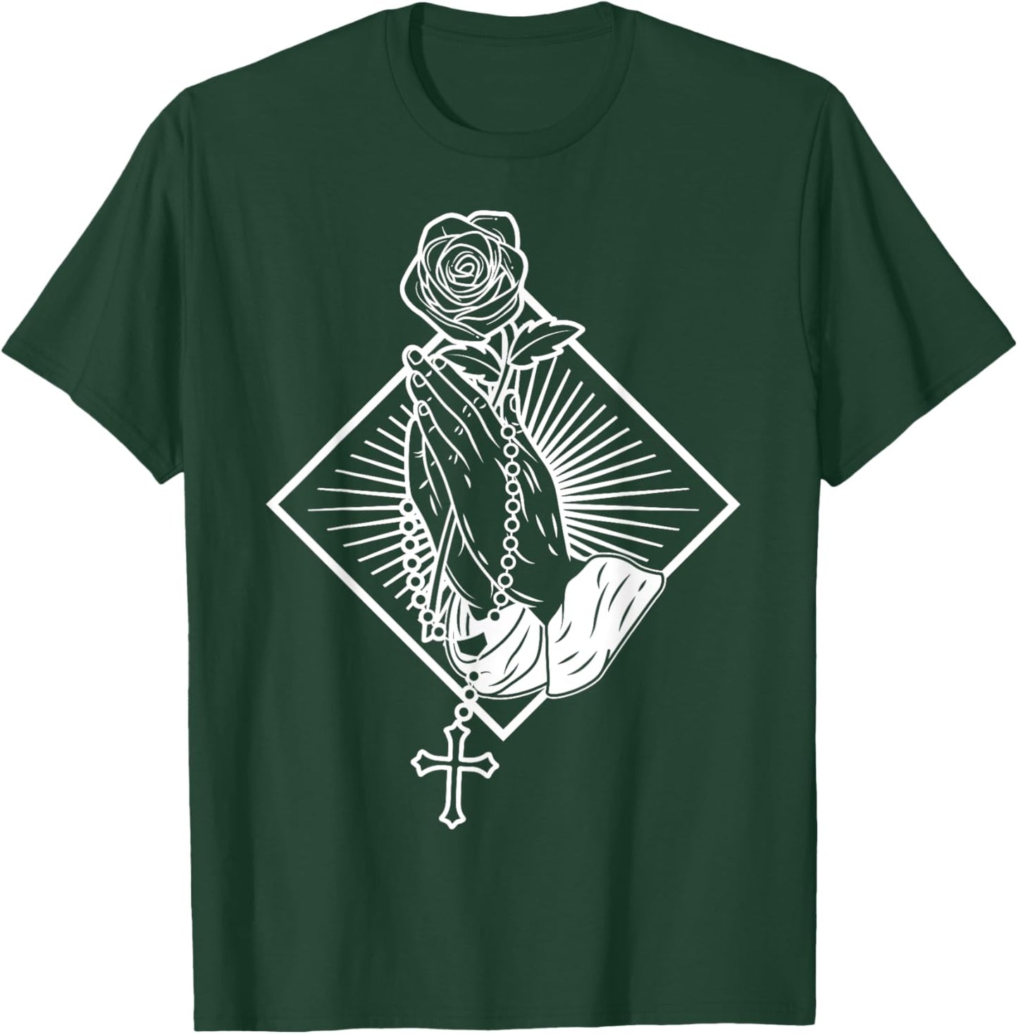 Praying hands with rose and rosary T-Shirt - T-Shirt | Forest