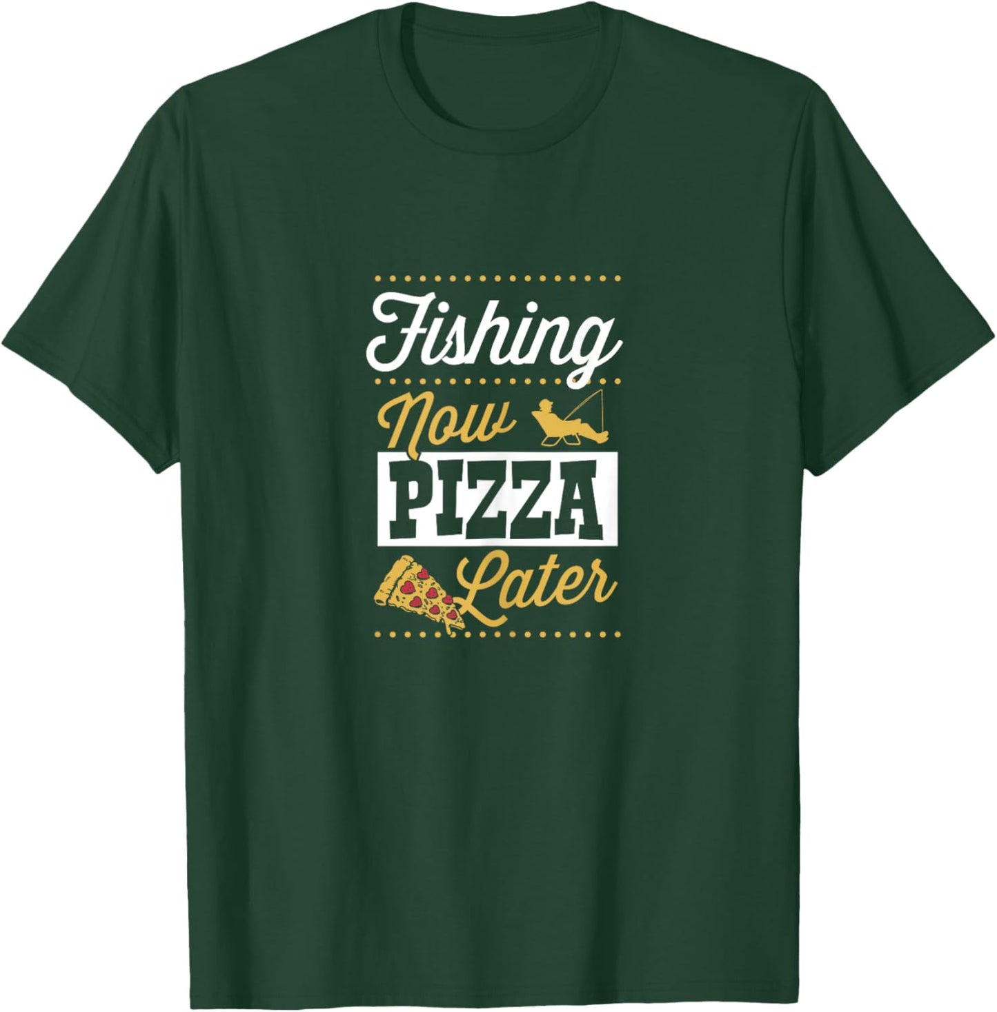 Fishing Now Pizza Later Essential Funny Bass Fishing T-Shirt - T-Shirt | Forest