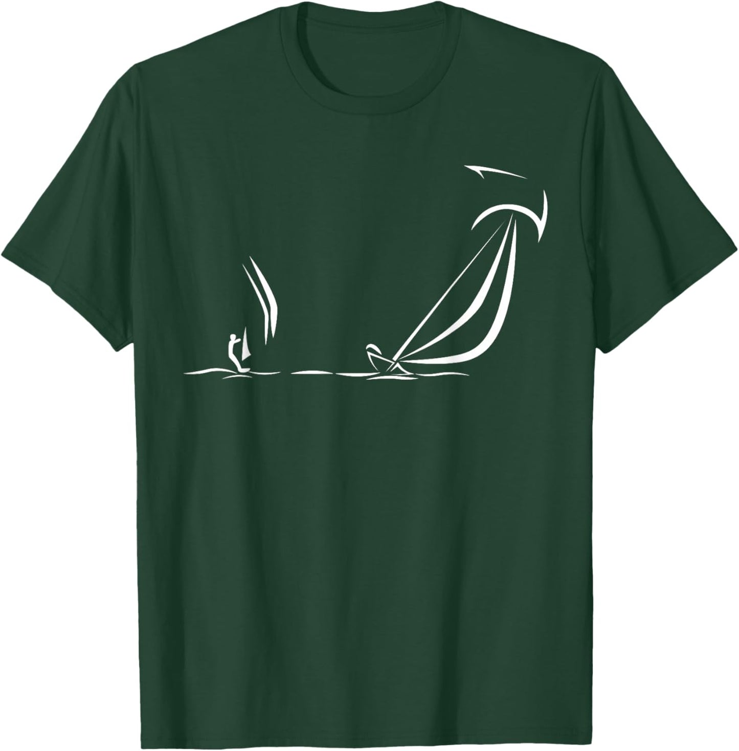 Sailor Sail Boating - Simple Line Drawing Sailboat Sailing T-Shirt - T-Shirt | Forest
