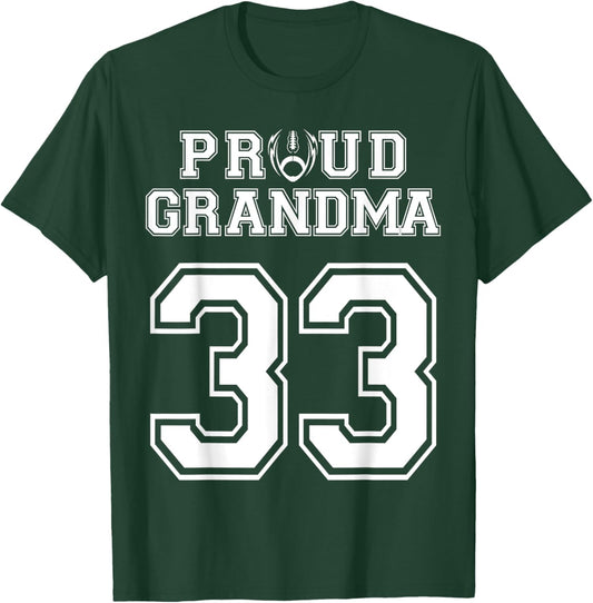 Custom Proud Football Grandma Number 33 Personalized Women T-Shirt - T-Shirt | Forest