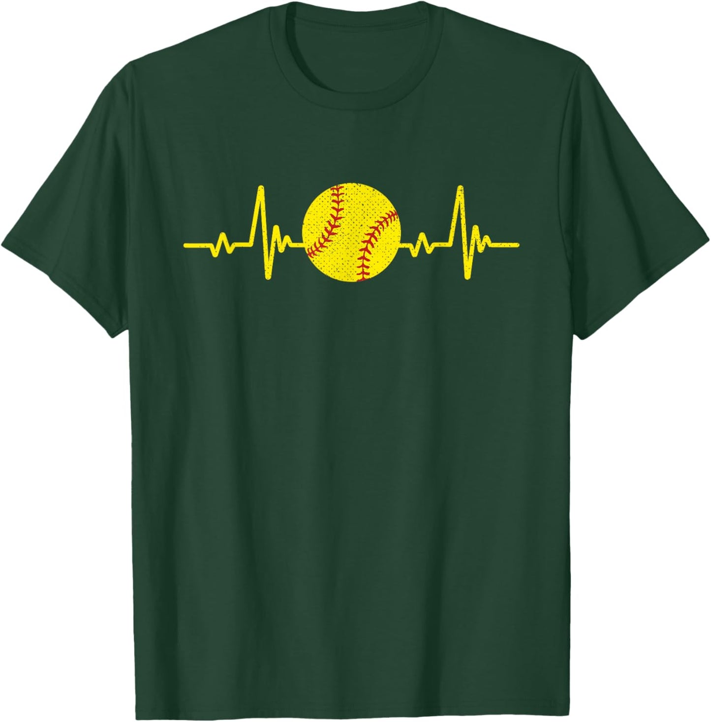 Softball Lover Heartbeat Vintage Retro Softball Player T-Shirt - T-Shirt | Forest