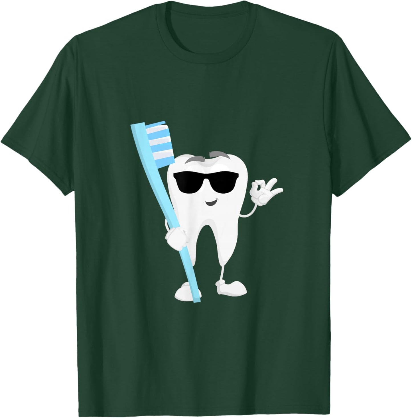 Cartoon Tooth with Sunglasses and Toothbrush Dentist Dental T-Shirt - T-Shirt | Forest