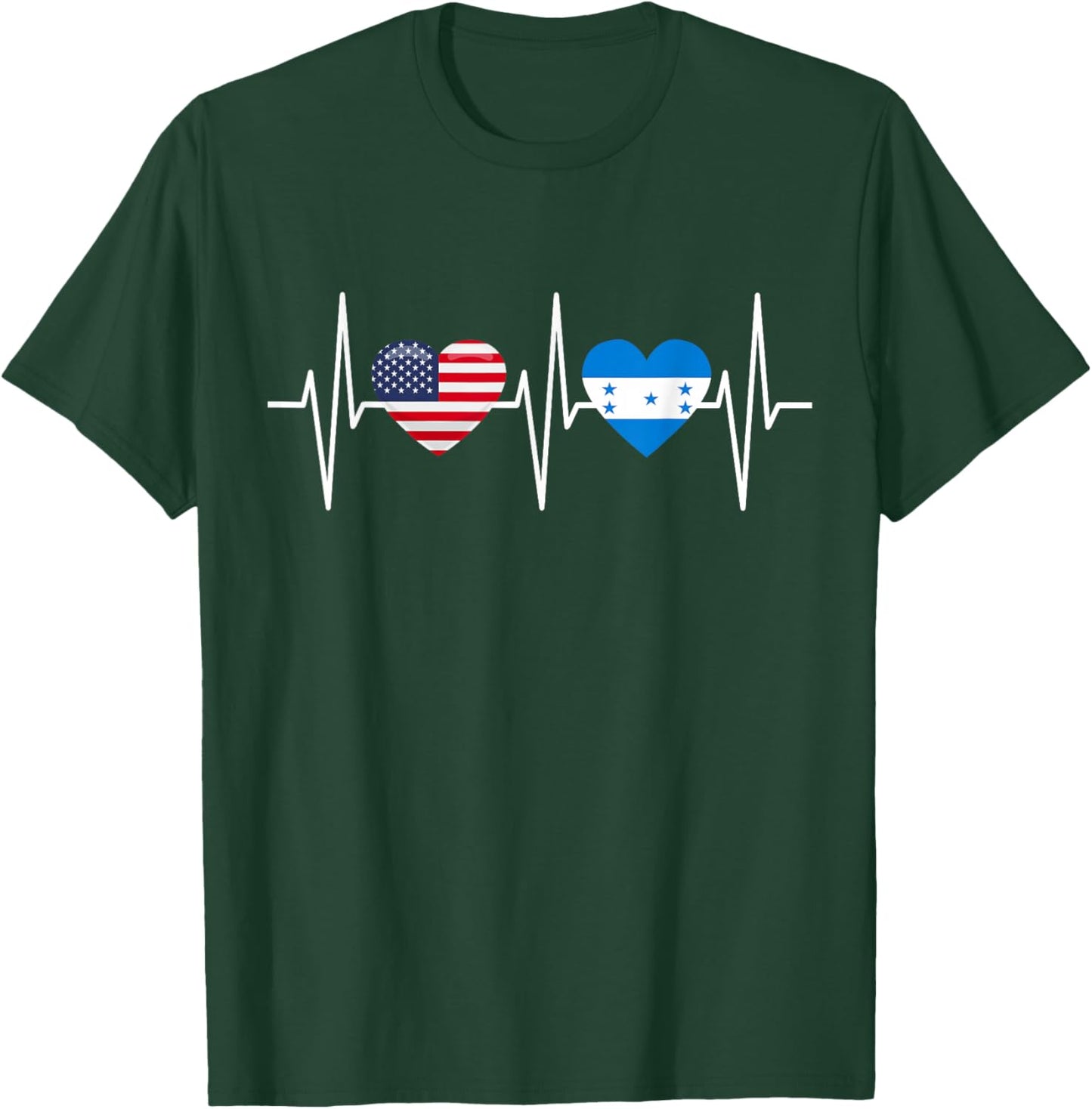 USA Honduras Shirt Heartbeat America Honduran Flag Heart T-Shirt - T-Shirt | Forest