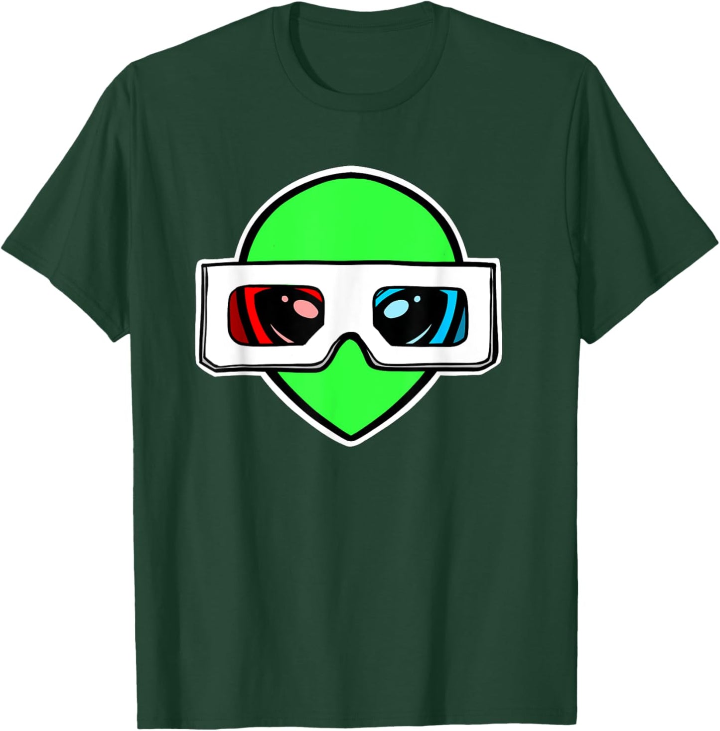 Green Alien with 3D Glasses T-Shirt - T-Shirt | Forest