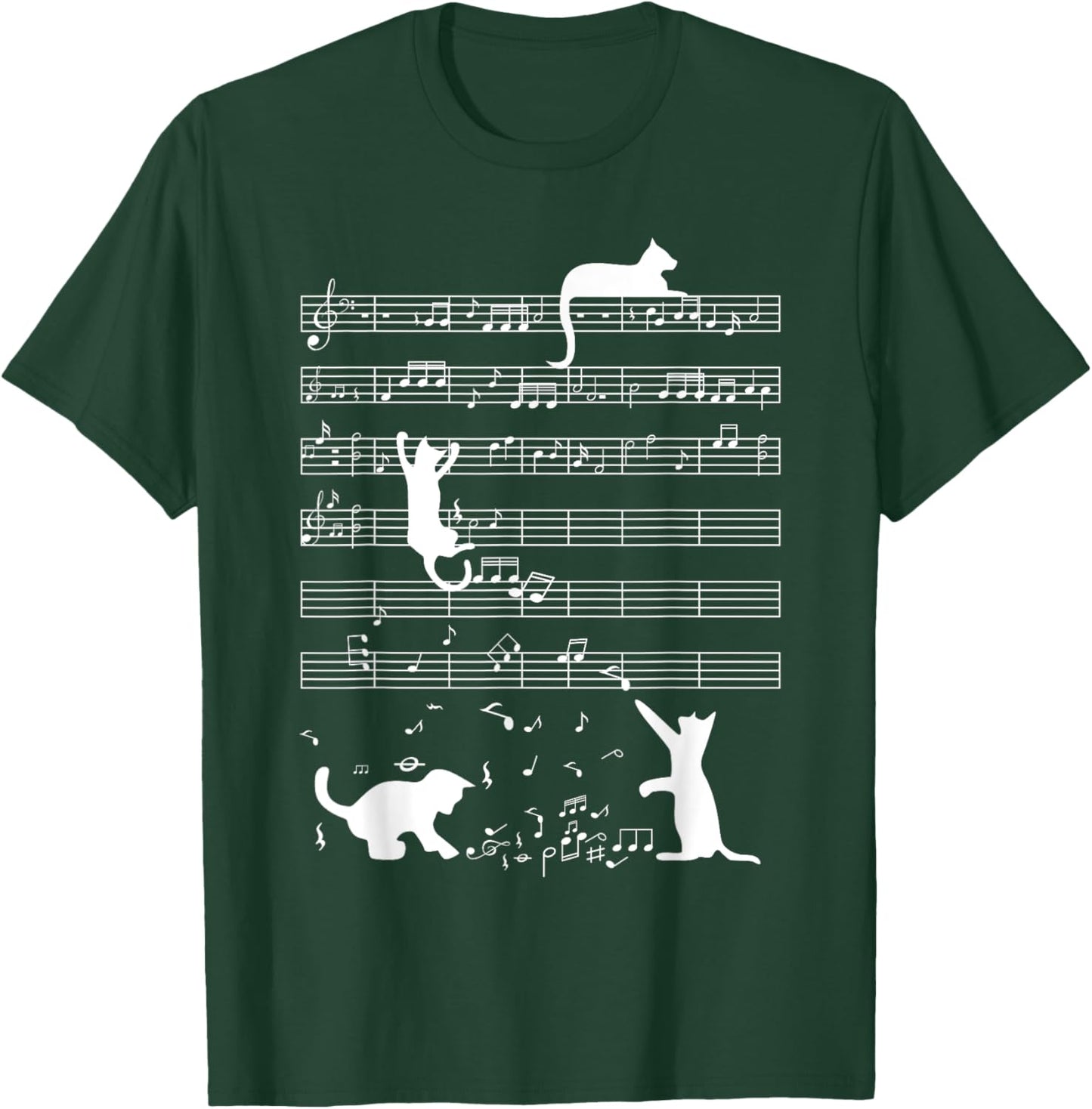 Cute Cat Kitty Playing Music Note Funny Clef Musician Art Men Women Girls Kids T-Shirt - T-Shirt | Forest