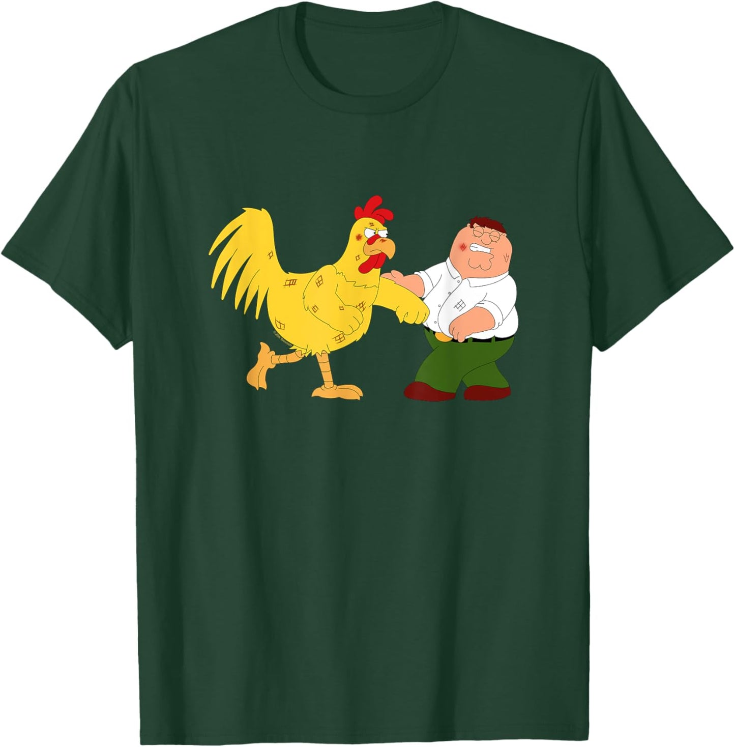 Family Guy Peter & The Giant Chicken Fighting Funny Cartoon T-Shirt - T-Shirt | Forest