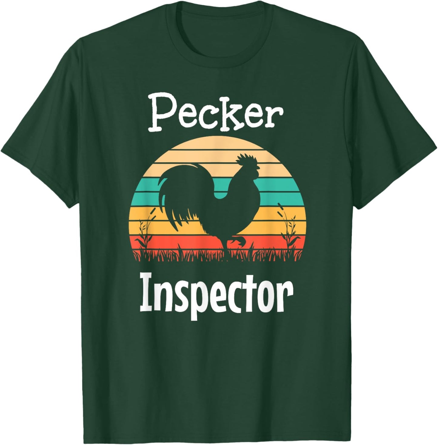 Pecker Inspector Rooster and Retro Sun T-Shirt - T-Shirt | Forest